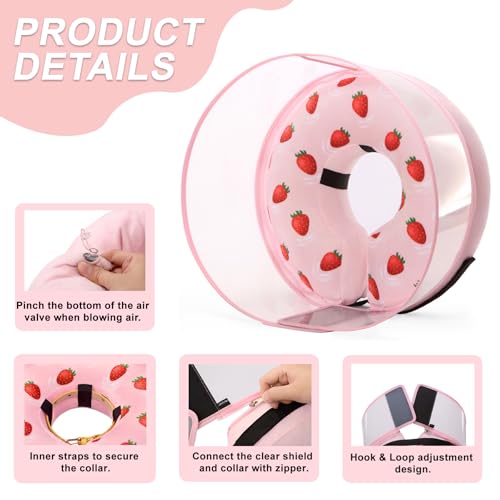 Inflatable Dog Cone Collar for Large Medium Small Dogs, Soft Dog Donut Collar Adjustable Recovery Cone for Pets After Surgery, Extra Enhanced Anti-Licking Guard Shield (Strawberry Print, Medium) - color: Strawberry Print, size: Medium