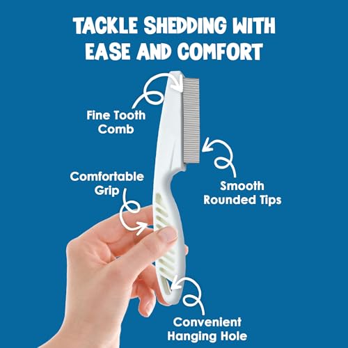 SunGrow Detangling Pet Comb for Dogs, Cats, Ferrets, Anti-static Groomer Removes Tangles & Knots, Tear Stain Removal, Stainless Steel Pins with Rounded & Smooth Ends, White Non-slip Grip Handle, 7.4"