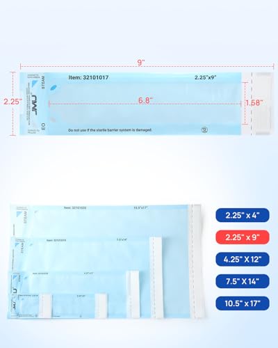 JMU Self Seal Sterilization Pouches 2.25" x 9", Sterilization Bags 200/Box - size: 2.25" x 9"