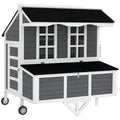 PawHut 43" Chicken Coop with Wheels, Nesting Box for 2-4 Hens, Rabbits Gray | Mobile Chicken House, Windows, Pull-out Tray, Perches, Wooden Poultry Tractor, Backyard, Patio