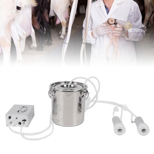 Electric Milking Machine, Portable Vacuum Milker with 5L Stainless Steel Bucket and Adjustable Pulsation, for Goat and Cow, Rechargeable Battery Operation
