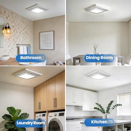 10" Bathroom Exhaust Fan with Dimmable Light, Easy Install, 100 CFM, 1.0 Sones Quiet Ceiling 8x8" Mount Vent Fan with 4" Duct, Household Extractor Fan Light Combo for Home Laundry Garage Gym Office - size: 100 CFM