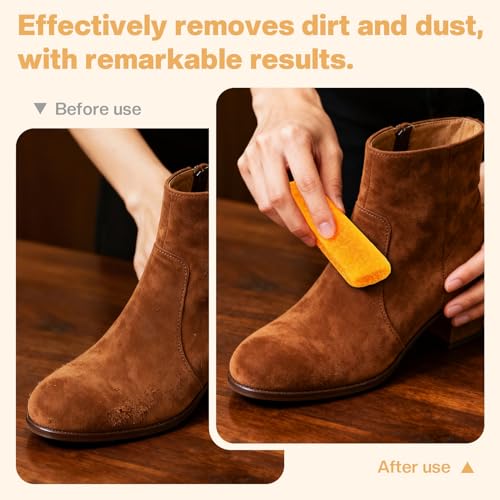 2 Pcs Suede Shoe Brush Nubuck Leather Cleaner Shoes Shine Dauber Crepe Applicators Set with Cleaning Eraser(Detailing Brush with Eraser) - style: Detailing Brush with Eraser