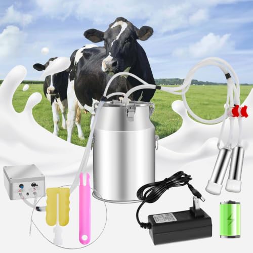 Cow Milking Machine, 14 L Milker Machine, Rechargeable Cow Milker Machine with Portable Vacuum Pump, Check Valve Design with Food-Grade Silicone Hose