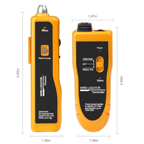 Underground Wire Locator Cable Tester F02 Tracker with Earphone for Locate Buried and Hidden Wires and Cables Pet Fence Wires and Other Hidden-Wires - color: Yellow