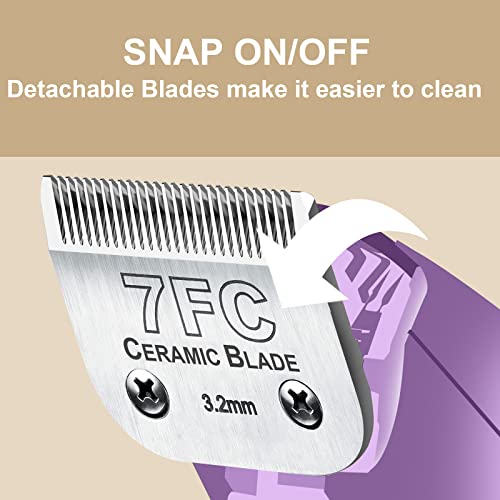 7FC Detachable Dog Blades Compatible with Andis/Oster A5 Grooming | Compatible with wahl km10 dog clipper,Cut Length 1/8"(3.2mm),Made of Ceramic Blade & Stainless Steel Blade - color: Silver, size: 7FC 3.2mm
