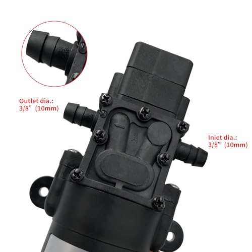 DC 12V Diaphragm Pump, Self-Priming Sprayer Pump, 1.2 GPM 87 PSI Pressure Switch Adjustable water pump, With 2 hose clamps, for RV Camping Shower Garden Irrigation
