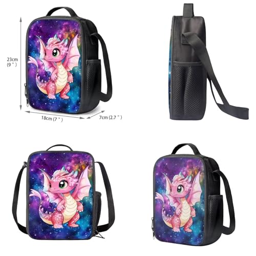Upetstory Galaxy Dragon Backpack for Girls Boys Kids School Bag Set with Lunch Box Pencil Case Teen Schoolbag Elementary Kindergarten Preschool Bookbag Water Bottle Sleeve Book Cover 5 in 1 - color: Dragon
