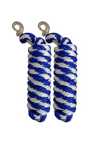 Majestic Ally Polypropylene Lead Rope with Removable Nickel Bolt Snap, 5/8 x 10 ft, for Horses and Livestock, 2 Pack (Royal Blue -White) - color: Royal Blue -White