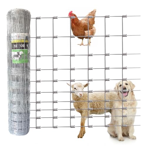 Farm Fence, 5ft x 164ft Heavy Zinc Coating Cattle Fencing Deer Fence, Hog Goat Fencing for Yard Garden and Field Mountain Forest - style: Metallic 5FT x 164FT