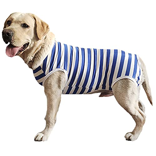 Dog’s Recovery Suit Post Surgery Shirt for Female Male Dog, E-Collar Alternative Wound Protective Clothes (Blue White-XL) - color: blue white stripe, size: xl