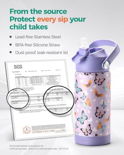 Choco Mocha Kids Water Bottle For School, Kids Insulated Water Bottle Stainless Steel, Girls Water Bottle 14Oz,Purple Mermaid - color: Purple Mermaid, size: 14 Ounces