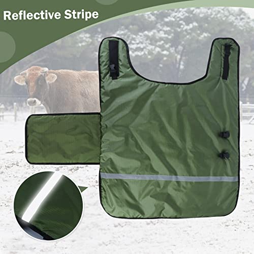 2pcs All-Weather Calf Blanket with Fleece Lining & Windproof Shell - Versatile Goat Blankets for Winter and Durable Sheep Blanket with Full Belly Coverage (Green 2pcs) - color: Green