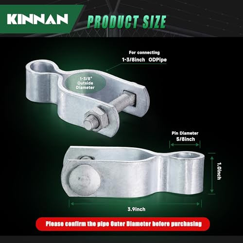 KINNAN 1-3/8" Chain Link Fence Gate Female Hinge, Heavy Duty Galvanized Steel, Gate Hinges with Bolts and Nuts, Durable Fence Hardware for Secure and Long Lasting, Easy Installation (2 Pack - size: 1-3/8