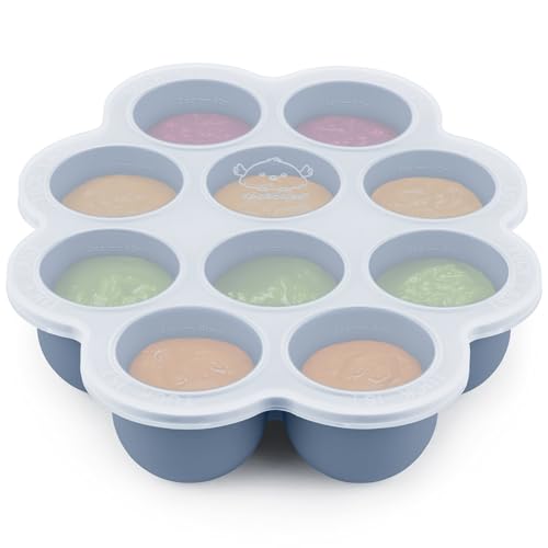 KeaBabies Silicone Food Freezer Trays with Lid, 2oz x 10 Pods (Slate) | Baby Food Storage Containers, Easy Puree Meal Prep, Breast Milk Silicone Freezer Molds, Dishwasher, Microwave Safe, BPA-Free - color: Slate