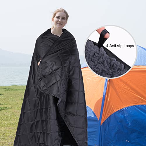 REDCAMP Large Outdoor Blanket 79"x59" Sherpa Fleece Lining, Black | Cold Weather Warm Thick Outdoor Blanket Comfy Foldable & Windproof for Camping Stadium,Car,Picnics,Pet,Trip,Machine Washable - color: Black 59"x 79"