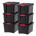 IRIS USA 6-Pack 40 Quart Storage Bins with Lids, Black | Black finish conceals stored items. Perfect for moving, blankets, clothing, and garage storage. Nestable design saves space - size: 40 Qt, style: 6 Pack