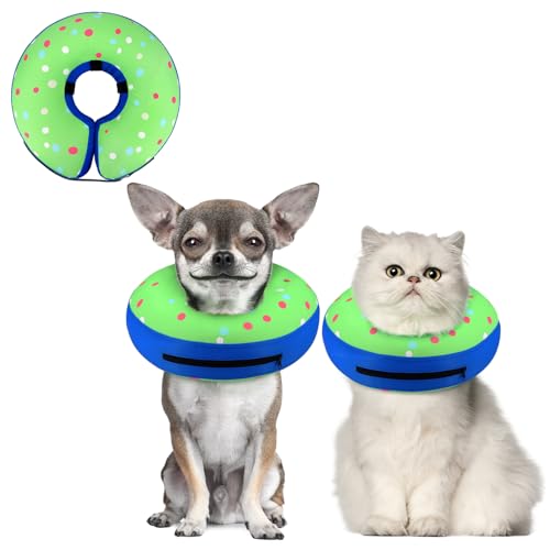 Supet Inflatable Dog Cone Collar for Small Dogs Puppies Cats, Soft Dog Cone Alternative After Surgery for Puppies Cats to Stop Licking - color: Donut Green, size: XS(Neck 4"-7")