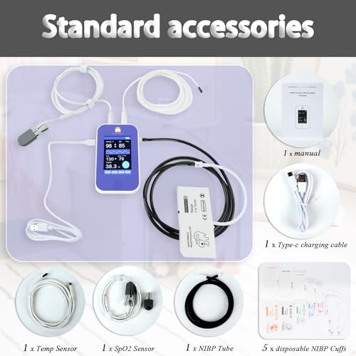Veterinary Pet Vital Signs Monitor, Rechargeable Touch Screen Pet Health Detector, Accurately Monitor SpO2, Pulse Rate, Temperature & Blood Pressure for Dogs Cats