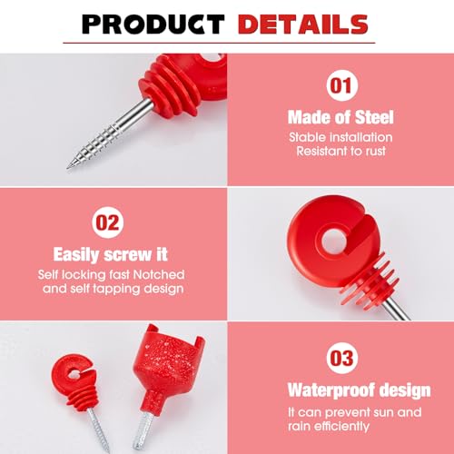 200 Pcs Electric Fence Insulator with 1 Pcs Insulator Socket Tool Screw in Ring Post Wood Post Electric Fence Ring with Socket Tool for Animal(Red) - color: Red