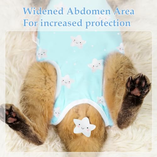 ANWA Cat Recovery Suit - Breathable Cat Onesie for Cats After Surgery Female, Kitten Surgery Recovery Suit Female Abdominal Wounds - color: Star, size: Small