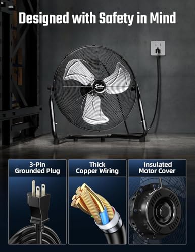 Simple Deluxe Comfort Zone Cradle Floor Fan, 12 Inch 3-Speed High Velocity, 230 Degree Adjustable Tilt, All-Metal, Carry Handle, Rubber Feet,Ideal for Home, Bedroom & Office, Black - size: 12 Inch, style: 1 Pack