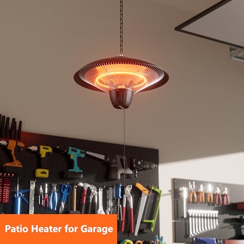 1500W Electric Patio Heater, Hanging Infrared Outdoor Heater with Carbon Fiber Heating, Waterproof Ceiling Mounted Heater for Gazebo, Porch, Garage & Covered Patio - color: Black