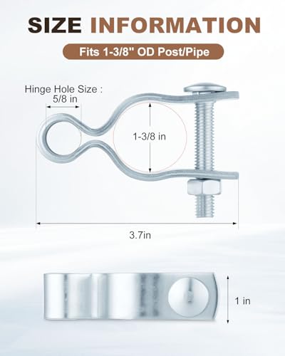 Gate Frame Hinges Fit 1-3/8" OD, Galvanized Chain Link Fence Gate Hinges | Fits 5/8" Pin Hole Heavy Duty Fence Gate Hinges for chain link fence gates, driveway gates, farm gates, other outdoor gate - size: 1-3/8inch