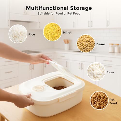 ZOMISIA 40-50lbs Dog Food Storage Container, Large Capacity Collapsible Airtight Pet Food Storage Containers with Rolling Wheels, Transparent Lid, Scoop and Date Track, Khaki - color: Khaki
