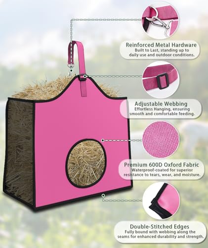 Hay Feeder for Goats and Horses - Slow Feed Design, Heavy Duty Hanging Hay Bag for Barn, Trailer & Paddock, Easy to Hang & Clean(2pcs, Pink) - color: 2pcs-pink