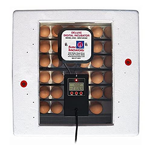 Farm Innovators Model 2450 Pro Series Digital Circulated Air Egg Incubator with Automatic Egg Turning and Humidity Control, 41 Egg Capacity | 4 dozen egg capacity; auto turner; integrated fan; digital display w/temperature, humidity, days to hatch; large