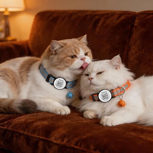 Smart QR Code Cat Collar 2-Pack, Breakaway Reflective Collar with Permanent Online Profile, Adjustable 7.5-12.5 Inch Safety Collar for Cats (Orang & Blue) - color: Reflective Strip - Orang & Blue