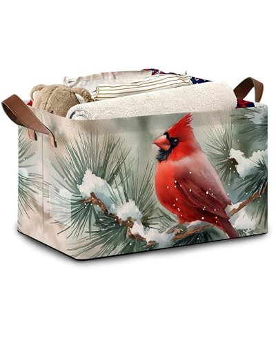 Red Cardinal Storage Baskets,Snow Winter Foldable Organizer Bin with Handles for Home Living Room Bedroom Closet Box 17x11.5x10Inch - color: Red Cardinal Snow Winter
