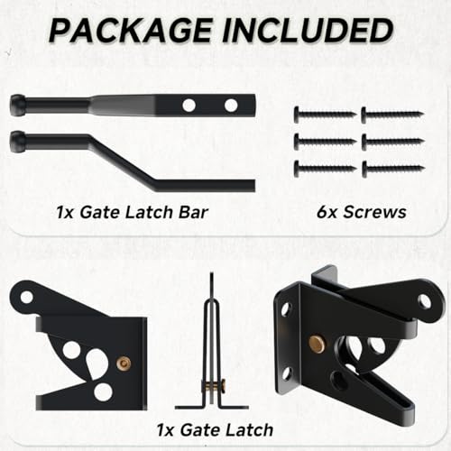 Self-Locking Gate Latch, Heavy Duty Automatic Gravity Lever for Wood Fence | Spring-Loaded Self-Locking; Thick Steel, Black Coated; for Wood Fence, Garden, Pool, Barn Gates; Works with Padlocks - size: Normal