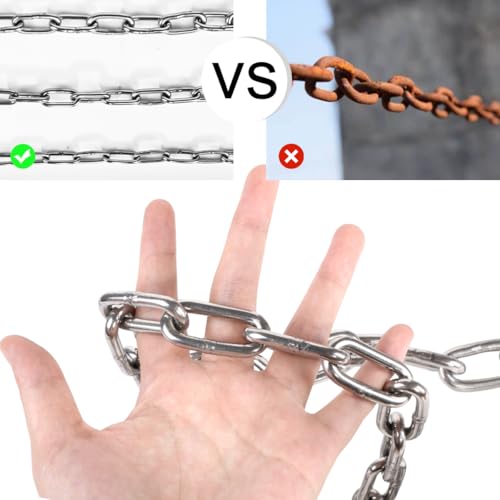 Metal Utility Chain, 304 Stainless Steel Safety Chains Clothesline Hardware Long Link Chain Rings Heavy Duty Coil Chain for Hanging Pulling Towing (2mm/5ft)