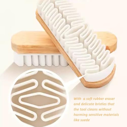 Suede Shoe Brush and Eraser, 2PCS Soft Rubber Bristle Shoe Brush, Suede Shoes Cleaner with Wooden Handle, Stain Eraser Suede Cleaning Brush for Shoes, Bags, Jacket, Purse, Sofa