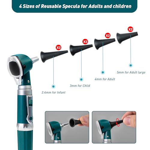 Scian Otoscope - Ear Scope with Light, Fiber Optic Otoscopes with Hard Plastic Case, Pocket Diagnostic Ear Infection Detector for Kids Adults Home Use (Green) - color: Green