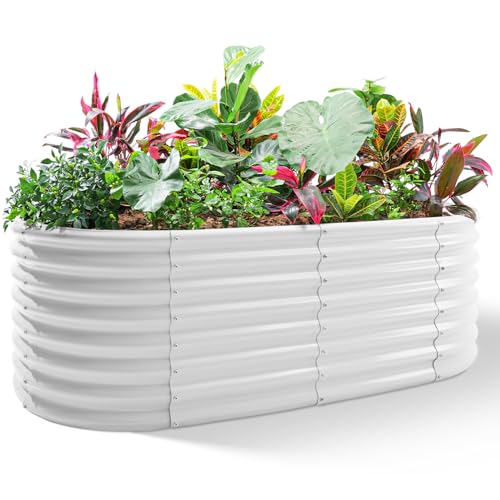Land Guard 24“ Tall 4×2ft Galvanized Raised Garden Bed Kit, Galvanized Planter Garden Boxes Outdoor, Oval Large Metal Raised Garden Bed for Vegetables(Pearl White, 4×2×2ft) - color: Pearl White, size: 4×2×2ft