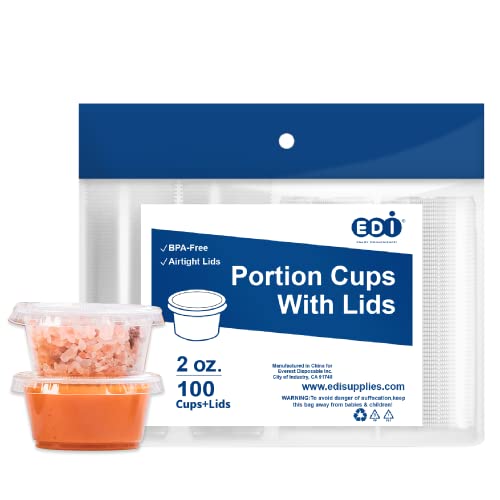 Clear Disposable Plastic Portion Cups with Leakproof Lids | 2 Oz, 100 Sets | BPA Free, Recyclable Jello & Dipping Sauce Cups - style: 2 OZ