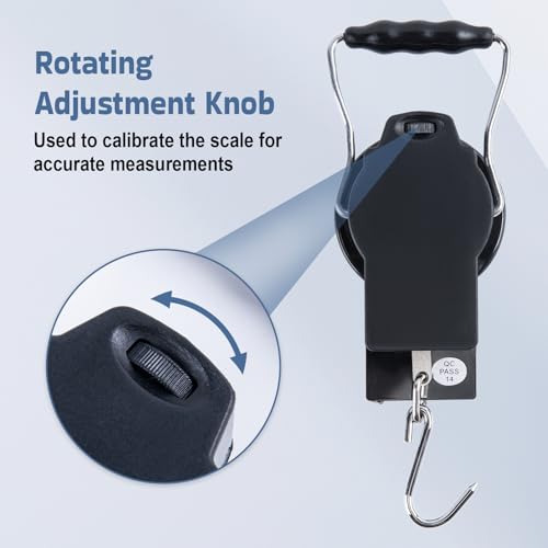 Goture Fishing Hanging Scale + Rope + Ruler, Mechanical Kitchen and Fish Fishing Scale, Multi-Purpose Portable Hand Held Dial Weight Scale with Tape Measure (50 Lbs / 22Kg) - color: Fishing Scale + Rope + Ruler