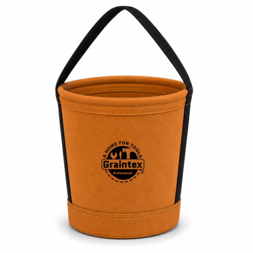 Graintex Canvas Utility Bucket 12"x10"x15". Tapered Tool Bucket, Reinforced Base & Carry Handle, Ripstop Canvas, Multi-Purpose Bag for Jobsite, Gardening, Home Use - Tan - color: Tan