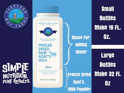 Shepherd Boy Farms Super Fruit Freeze Dried Raw Goat Milk Powder for Dogs | Pasture Fed Goats Without Antibiotics or Added Hormones, Includes Organic Fruits & Natural Probiotics. Makes 16 FL OZ - size: 1 Ounce (Pack of 1)