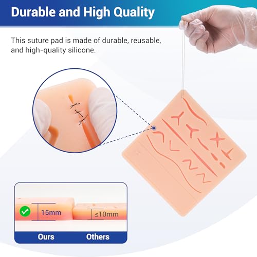 Alcedo Suture Practice Kit (32-Pc), Extra Large Pad, Educational Use Only | Extra Large Durable Pad, Custom Cuts & Pre-Cut Wounds, Vertical/Horizontal Mesh, 20-Pack Sutures, Complete Tools, Carry Bag - size: Extra Large Pad
