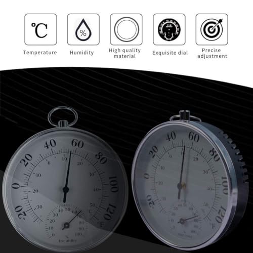 Indoor Outdoor Thermometer - Weather Dial Hygrometer Thermometer, No Battery Required Hanging Hygrometer for Wall, Table, Car, Greenhouse or Decorative, Round 4" in Diameter