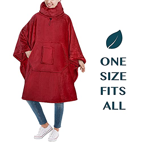 PAVILIA Wearable Blanket Poncho Women Men, Oversized Hoodie Sweatshirt Sweater Neck Warmer, Fleece Soft Hug Sleep Pod Adult - color: Wine Burgundy, size: Fleece