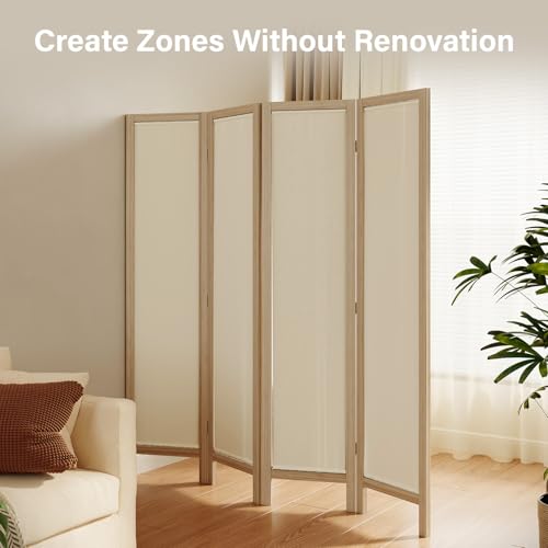 Linen Room Divider Privacy Screen, Foldable Wood Frame Partition Room Dividers with Removable Linen Fabric Curtain, Room Divider Panel, Zero Assembly for Home, Office, or Studio Natural 6 Panel - color: Natural