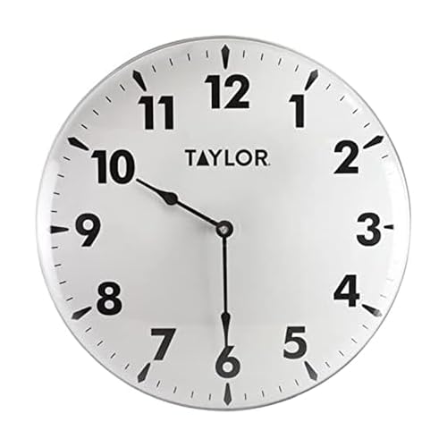 Taylor Indoor Outdoor Metal Wall Clock, Wireless Thermometer with Easy to Read Large Numbers for Patio, Pool, and Indoor Areas, 18-inch - color: Black/White, size: 18 Inch