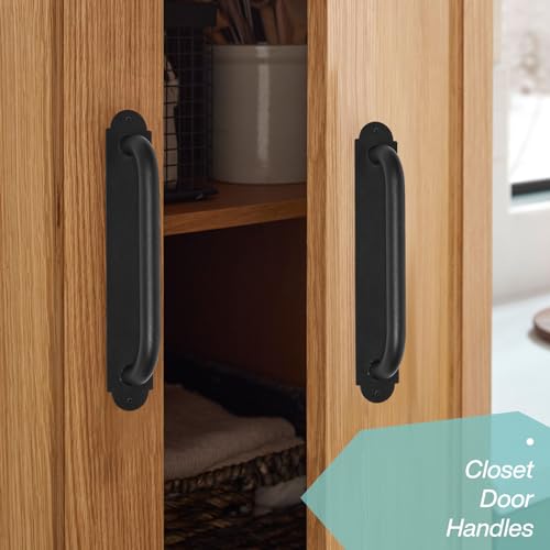 12'' Black Heavy Duty Metal Gate Handles 2 Pack, Outdoor Power Coated Modern Door Pull Hanlde for Fence Garden Patio Barn Door, Interior Closet Cabinets Door Pulls - size: 12 Inch