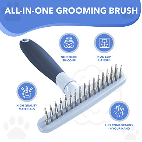 Dog rake deshedding dematting Brush Comb - Undercoat rake for Dogs, Cats, matted, Short,Long Hair Coats - Brush for Shedding, Double Row Stainless Steel pins - Reduce Shedding by 90% (Haze Blue) - color: Haze Blue