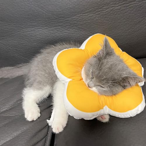 Cute Flower Cone, Anti-Splashing Water Soft E Collar for Cats After Surgery, Neck Pillow for Cozy Sleep and Anti-Licking, Donut Cone for Puppies to Take Photos (Yellow, S) - color: Yellow, size: S